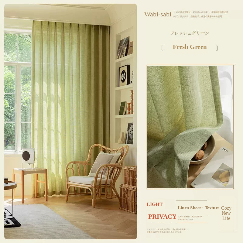 Japanese Linen Sheer Curtains — Fresh Green light-filtering privacy