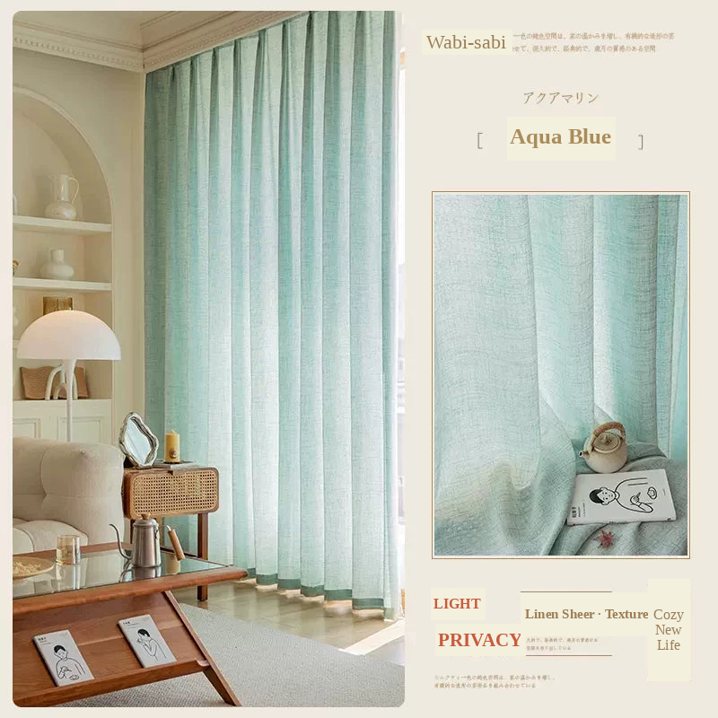 Japanese Linen Sheer Curtains — Aqua Blue light-filtering privacy