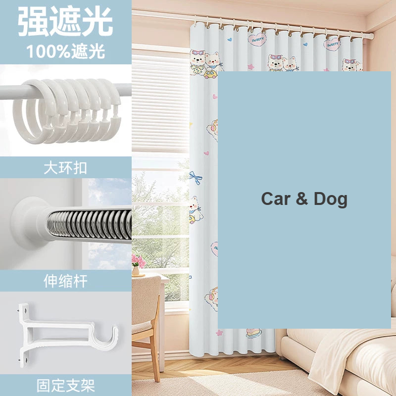 Car and Dog printed blackout tension-rod kit kids no-drill — Decoee Australia ready-to-order