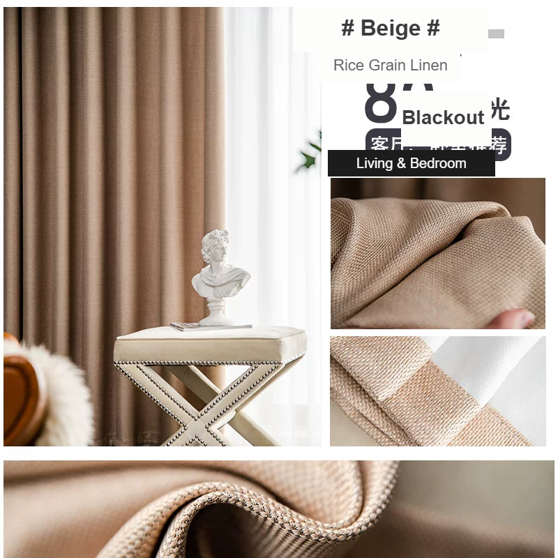 Beige rice-grain linen blackout curtains — Decoee Australia