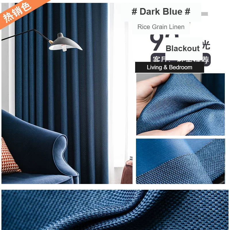Dark Blue rice-grain linen blackout curtains — Decoee Australia