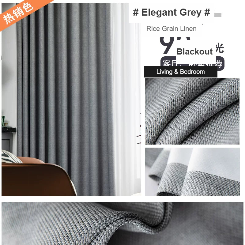 Elegant Grey rice-grain linen blackout curtains — Decoee Australia