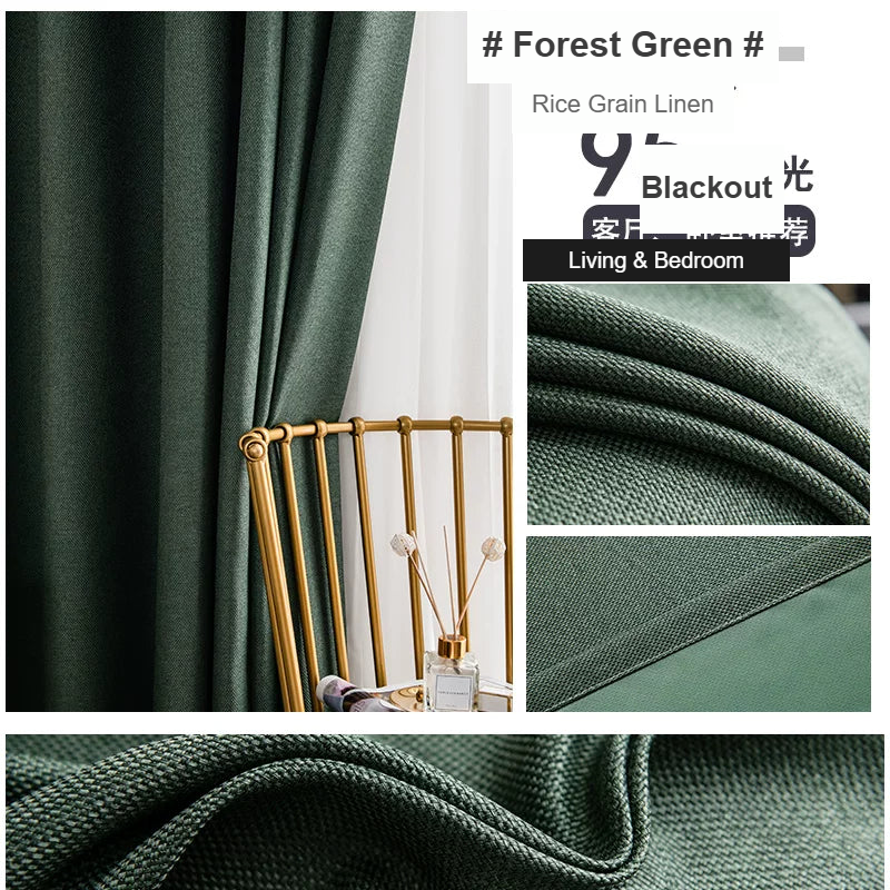 Forest Green rice-grain linen blackout curtains — Decoee Australia