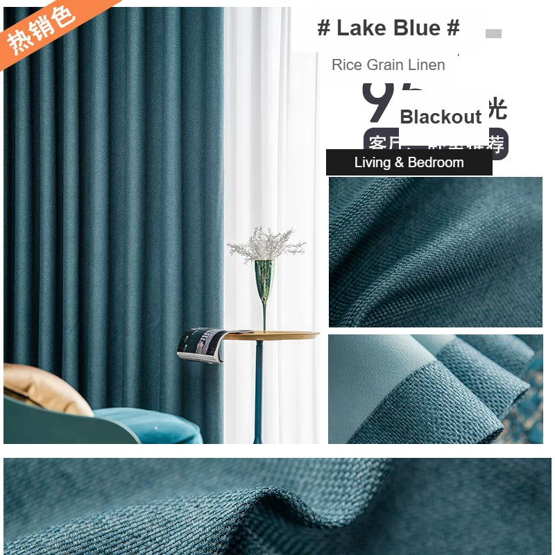 Lake Blue rice-grain linen blackout curtains — Decoee Australia