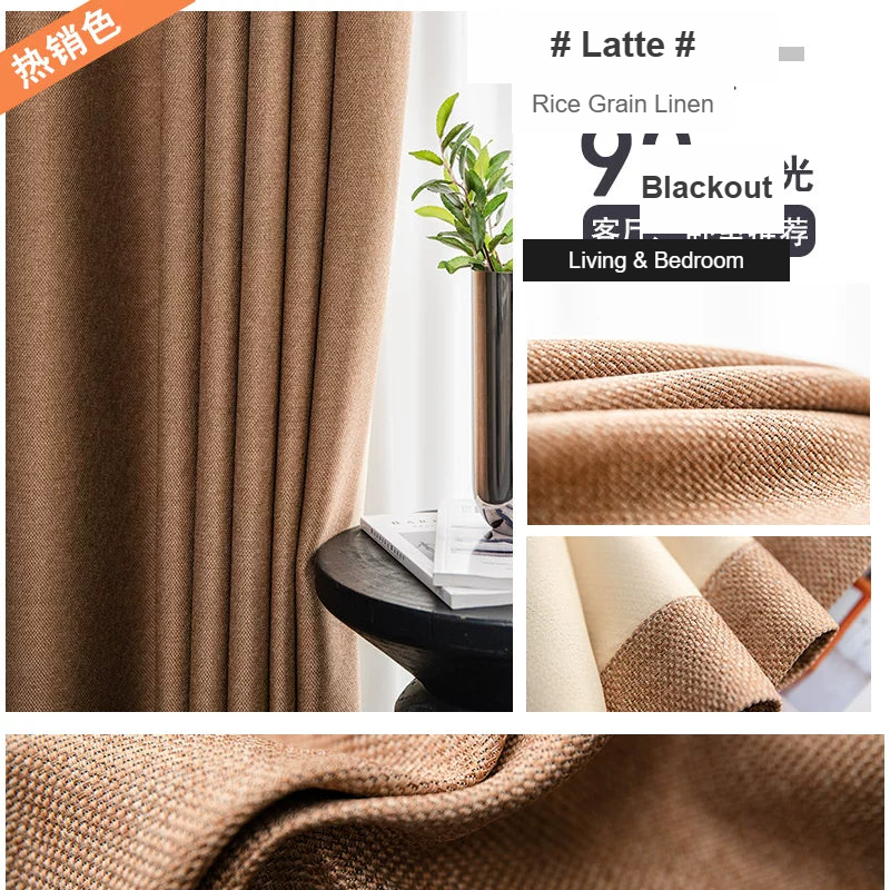 Latte rice-grain linen blackout curtains — Decoee Australia