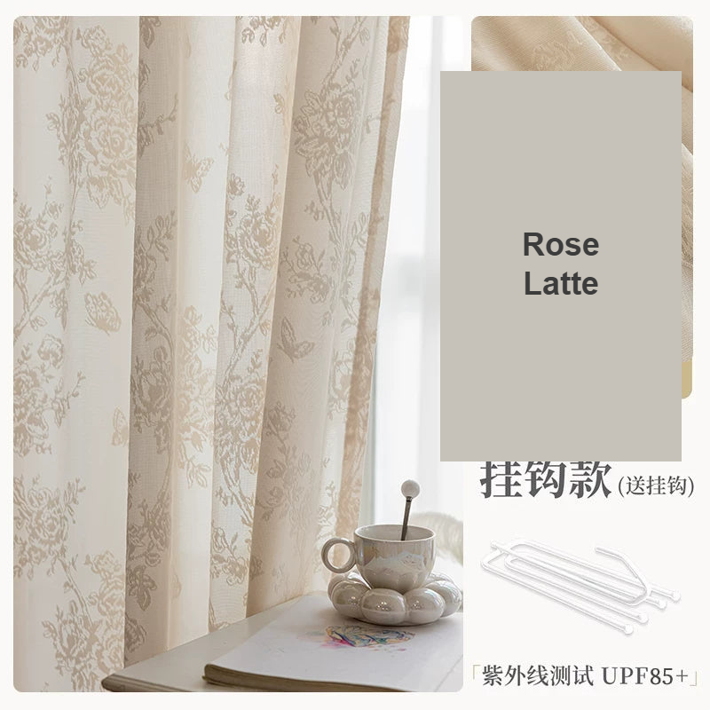 Rose Latte French jacquard privacy sheer curtains — Decoee Australia made-to-measure