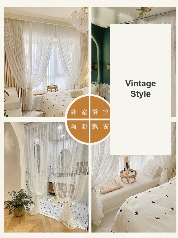 French country lace embroidered sheer door curtain alternate view — Decoee Australia ready-to-order