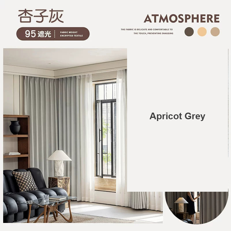 Apricot Grey wheat-weave chenille blackout curtains — Decoee Australia made-to-measure