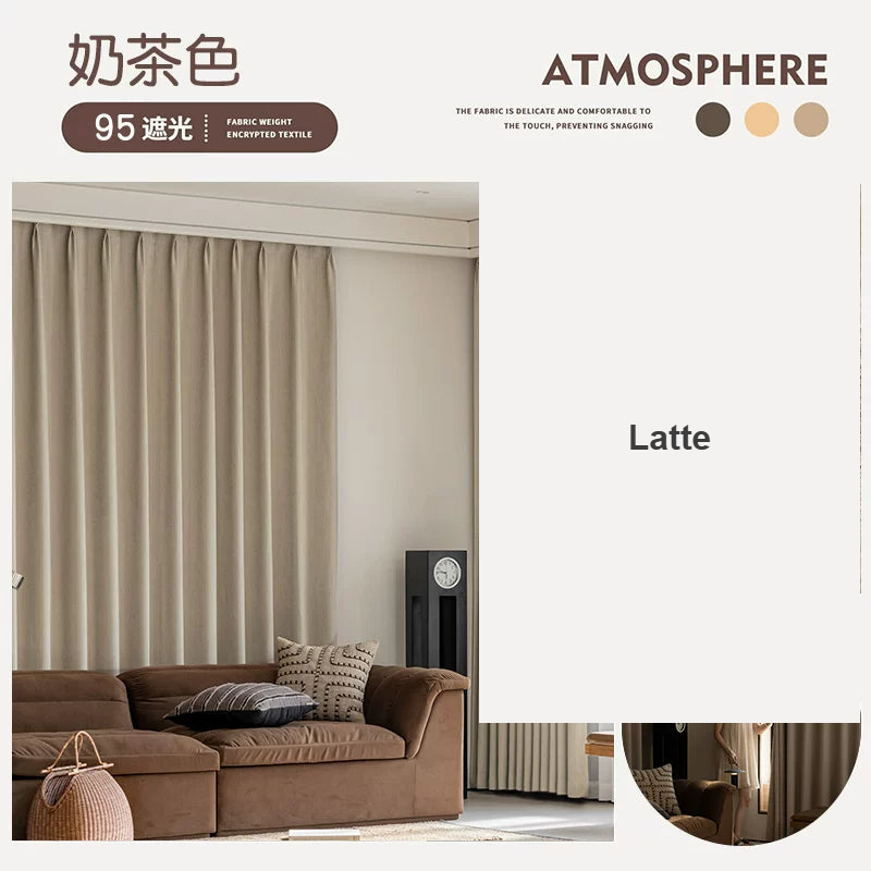 Latte wheat-weave chenille budget blackout curtains — Decoee Australia made-to-measure