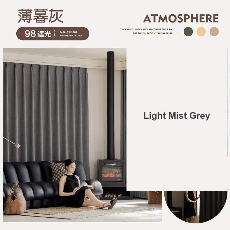 Light Mist Grey wheat-weave chenille French curtains — Decoee Australia made-to-measure