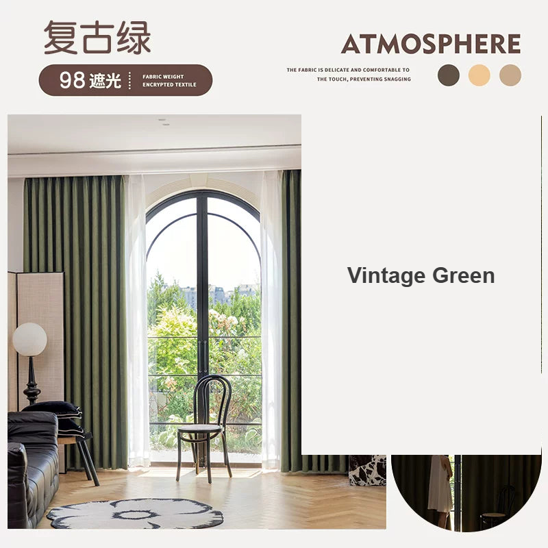 Vintage Green wheat-weave chenille French vintage blackout curtains — Decoee Australia made-to-measure
